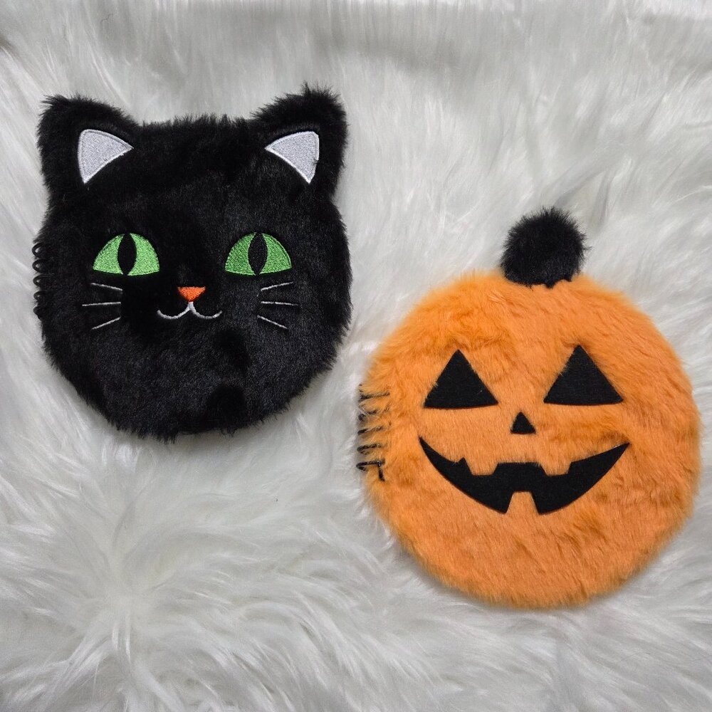 Halloween Cat & Pumpkin Plush Notebook Set